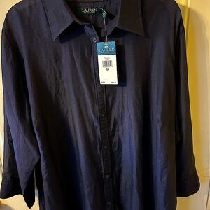 Ralph Lauren Deep Blue Button-Down Shirt with 3/4 sleeves